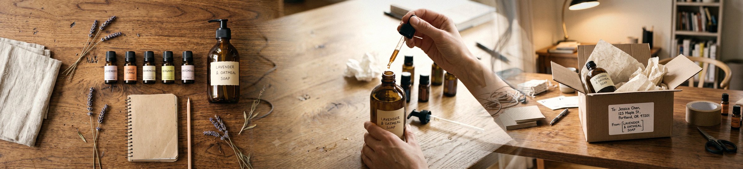 Anisa Allen behind the scenes: filming live, blending oils by hand, packing orders, and on set at a studio